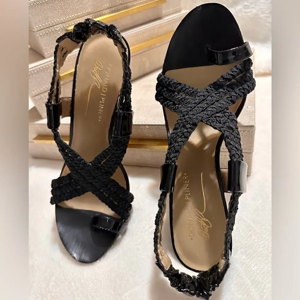 Donald J. Pliner Black Braided Leather Heeled Sandals – Size 8.5M